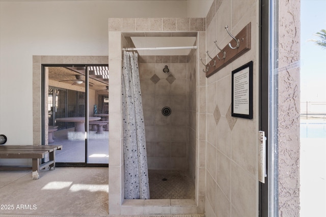 bathroom featuring curtained shower