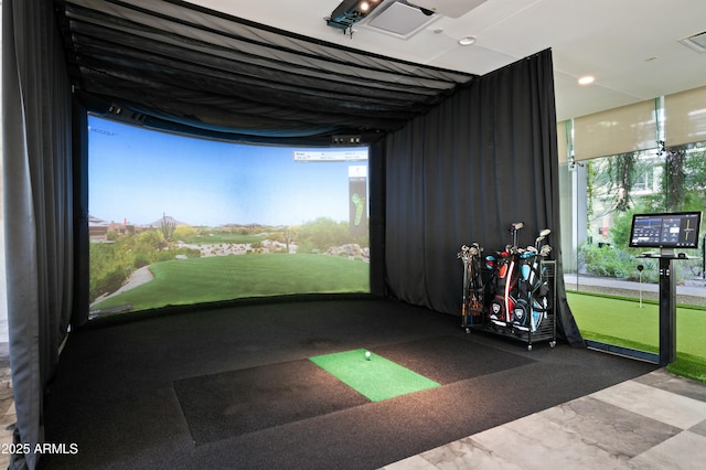 playroom with golf simulator