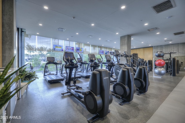 workout area with expansive windows