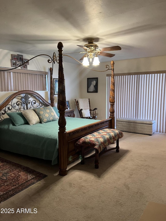 bedroom featuring carpet floors and ceiling fan