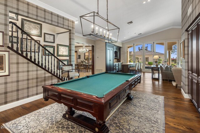 9451 E Happy Valley Rd, Scottsdale, AZ 85255 - game room with dark wood finished floors, wallpapered walls, visible vents, and an inviting chandelier