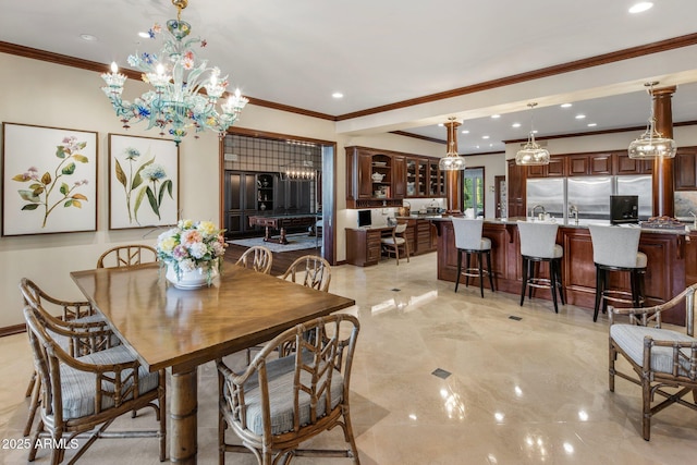 9451 E Happy Valley Rd, Scottsdale, AZ 85255 - dining room featuring recessed lighting, a chandelier, and crown molding