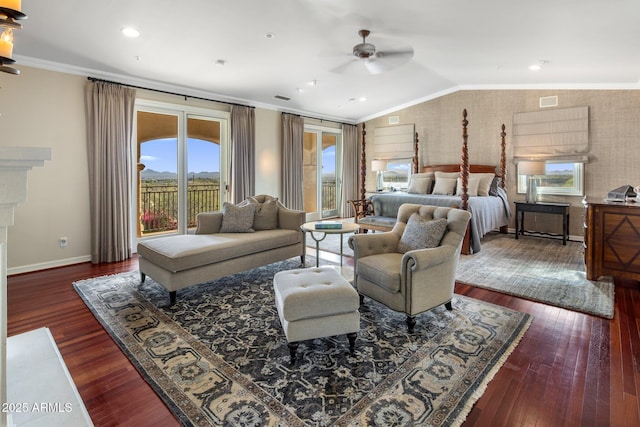9451 E Happy Valley Rd, Scottsdale, AZ 85255 - bedroom with lofted ceiling, access to outside, and crown molding
