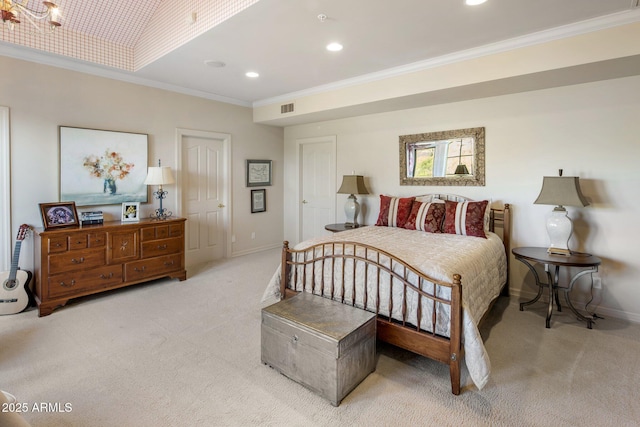 9451 E Happy Valley Rd, Scottsdale, AZ 85255 - carpeted bedroom featuring visible vents, baseboards, recessed lighting, and crown molding
