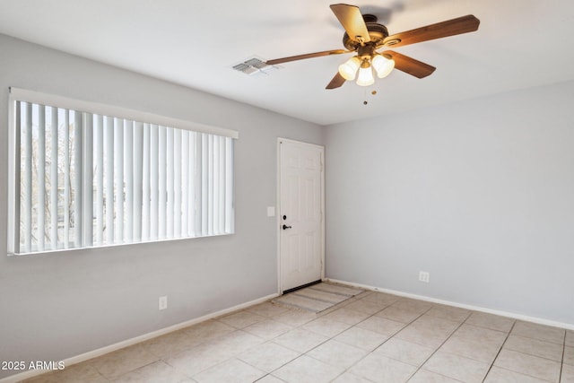 unfurnished room featuring visible vents, baseboards, and plenty of natural light