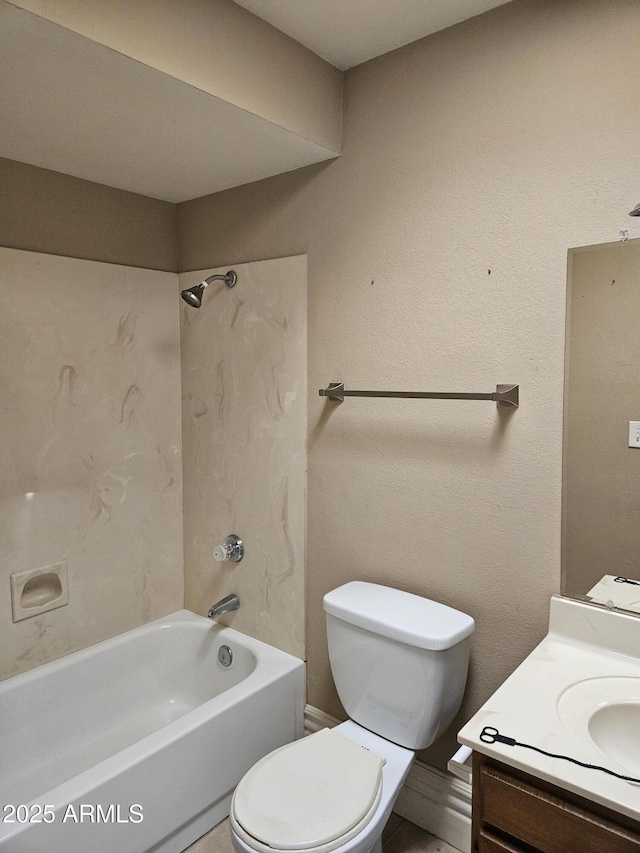 full bathroom featuring vanity, shower / bathtub combination, and toilet