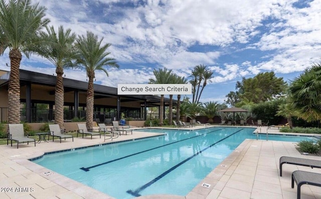 view of swimming pool with a patio area