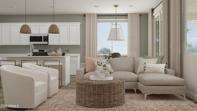 living room featuring light wood-type flooring