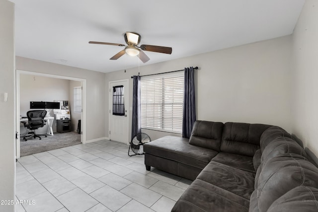 living room with ceiling fan