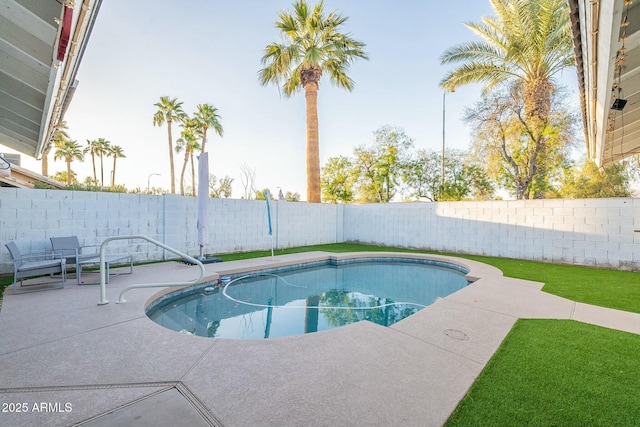 view of pool featuring a fenced in pool, a patio, and a fenced backyard