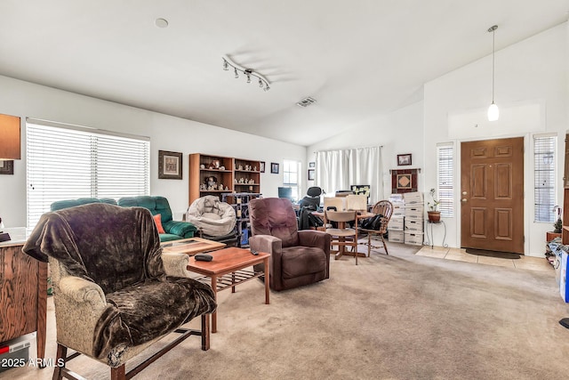 871 N Granada Dr, Chandler, AZ 85226 - living area with light carpet and high vaulted ceiling