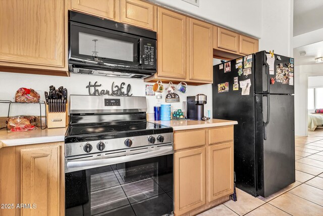 871 N Granada Dr, Chandler, AZ 85226 - kitchen featuring black appliances, light tile patterned flooring, light countertops, and light brown cabinetry