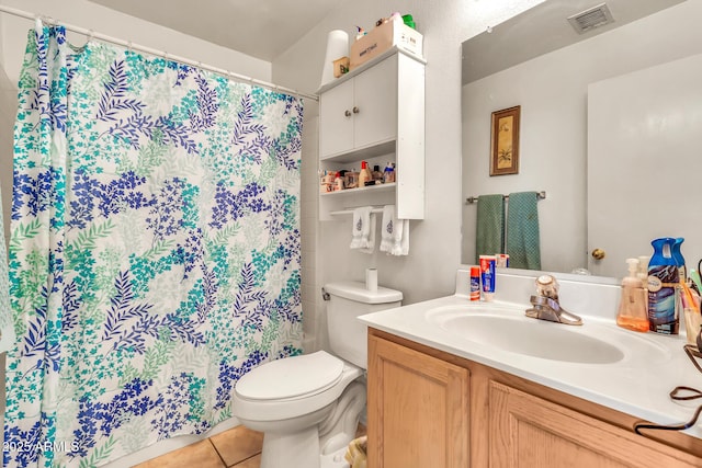 871 N Granada Dr, Chandler, AZ 85226 - bathroom featuring toilet, tile patterned floors, vanity, and curtained shower