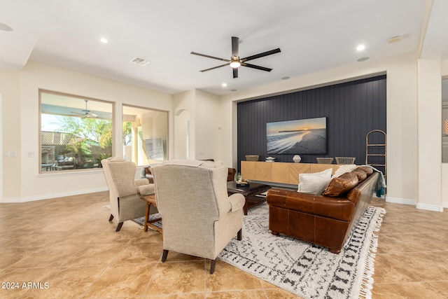 living room with ceiling fan