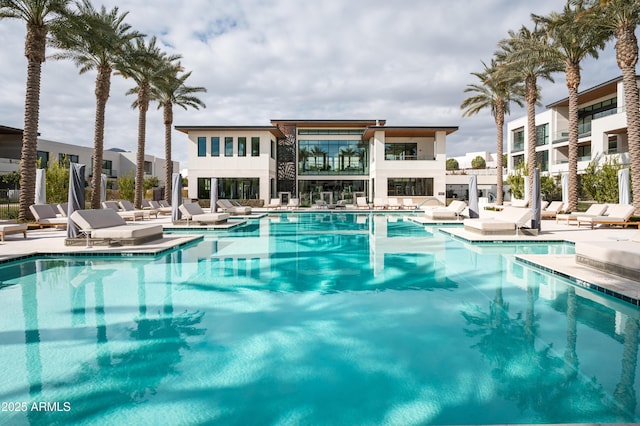 view of pool featuring a patio