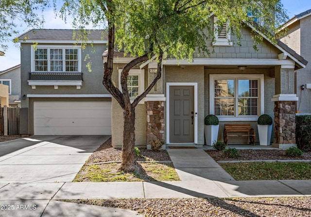 view of front of property with a garage