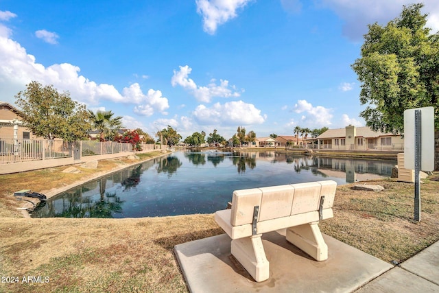 exterior space with a water view