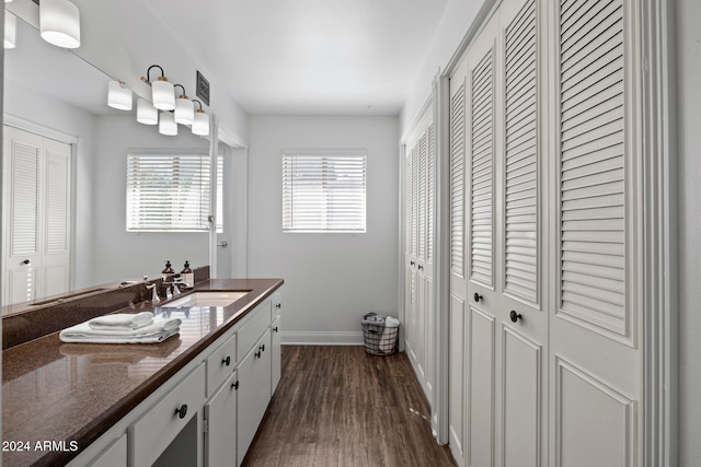 bathroom featuring vanity and wood-type flooring