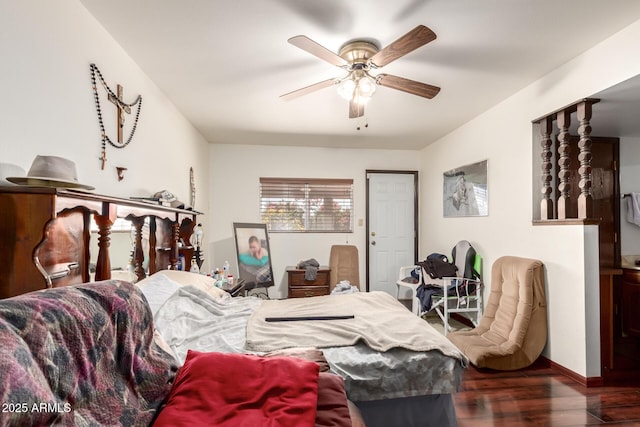 940 S Revere, Mesa, AZ 85210 - bedroom with wood finished floors, ceiling fan, and baseboards