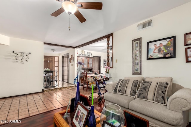 940 S Revere, Mesa, AZ 85210 - living area with ceiling fan and wood finished floors