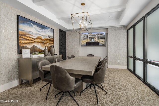 5250 E Deer Valley Dr Unit 140, Phoenix, AZ 85054 - dining room with a chandelier, wallpapered walls, and a raised ceiling