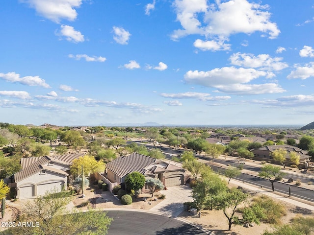 bird's eye view featuring a mountain view and a residential view