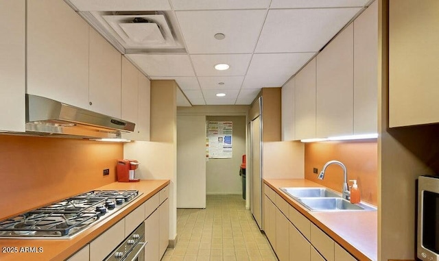 kitchen featuring a paneled ceiling, appliances with stainless steel finishes, and sink