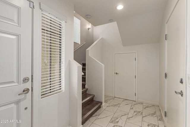 2315 N 52nd St Unit 144, Phoenix, AZ 85008 - entrance foyer featuring recessed lighting, light marble finish floors, stairs, and baseboards