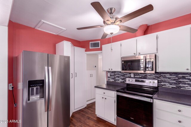 9603 N 1st Ave, Phoenix, AZ 85021 - kitchen featuring appliances with stainless steel finishes, dark countertops, white cabinetry, and decorative backsplash