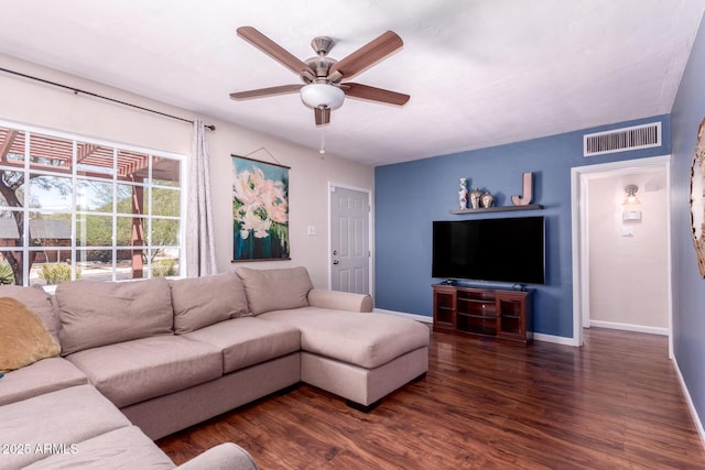 9603 N 1st Ave, Phoenix, AZ 85021 - living room with baseboards, ceiling fan, and wood finished floors
