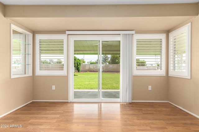 doorway to outside featuring a wealth of natural light and light hardwood / wood-style flooring