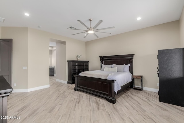 2516 W Joy Ranch Rd, Phoenix, AZ 85086 - bedroom with light wood finished floors, baseboards, ceiling fan, and recessed lighting