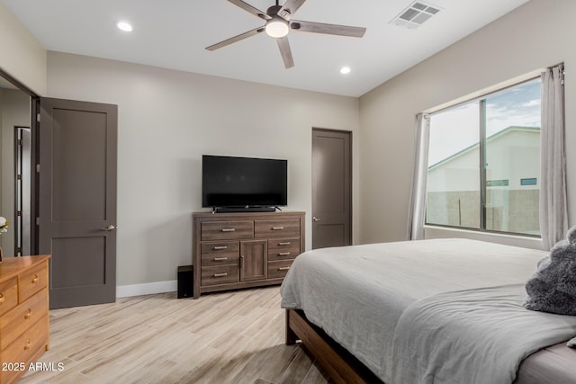 2516 W Joy Ranch Rd, Phoenix, AZ 85086 - bedroom with light wood-type flooring, baseboards, recessed lighting, and a ceiling fan