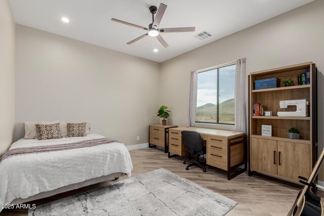 2516 W Joy Ranch Rd, Phoenix, AZ 85086 - bedroom featuring light wood-style floors, recessed lighting, baseboards, a desk, and a ceiling fan