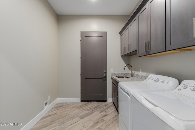 2516 W Joy Ranch Rd, Phoenix, AZ 85086 - washroom featuring cabinet space, washer and clothes dryer, light wood-style flooring, and baseboards