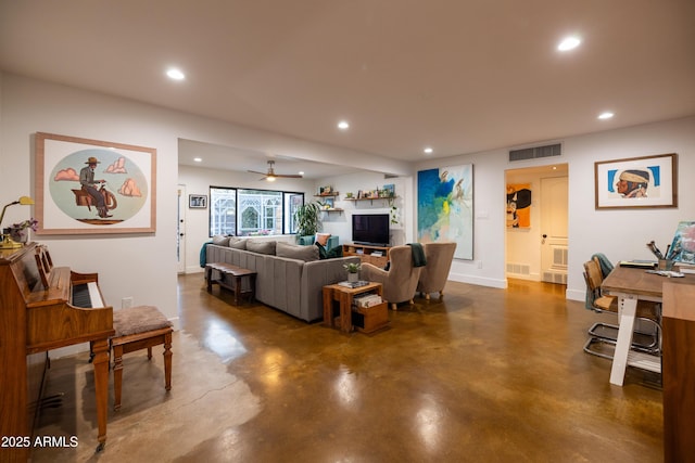 living room with ceiling fan