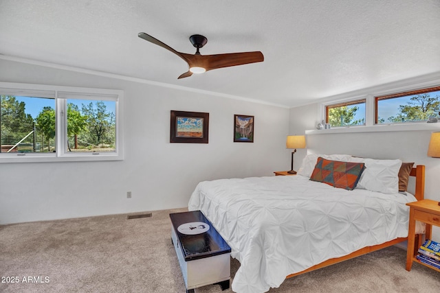 bedroom featuring carpet flooring and a ceiling fan