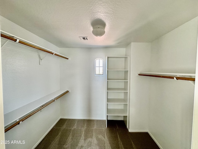 walk in closet with visible vents and carpet