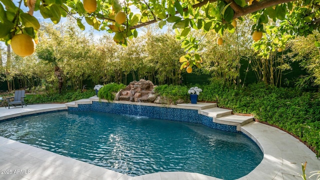 view of pool with pool water feature