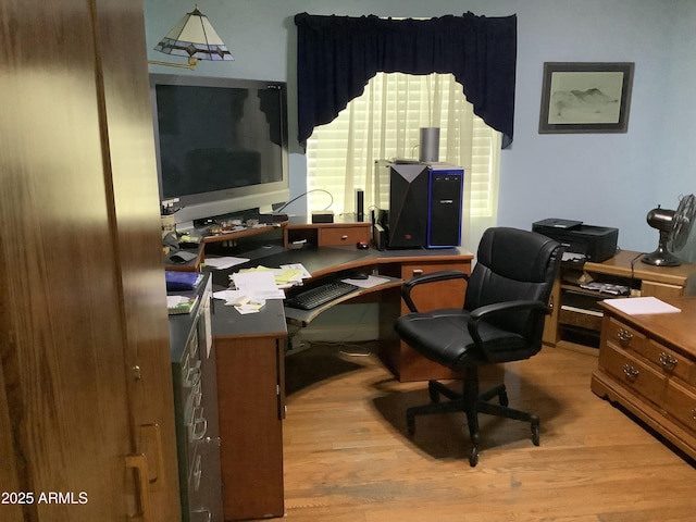 office area with wood finished floors