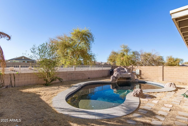 view of pool featuring a fenced backyard and a fenced in pool