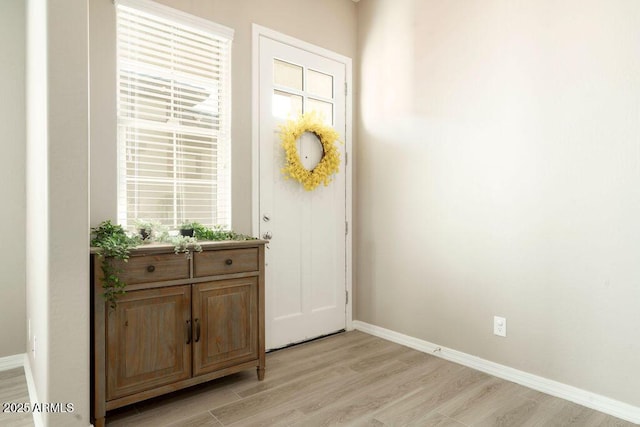 foyer with a wealth of natural light and light hardwood / wood-style floors