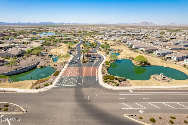 aerial view with a water and mountain view