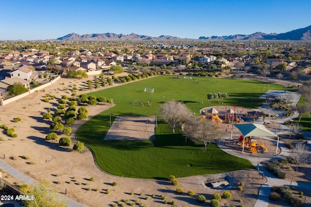 birds eye view of property featuring a mountain view