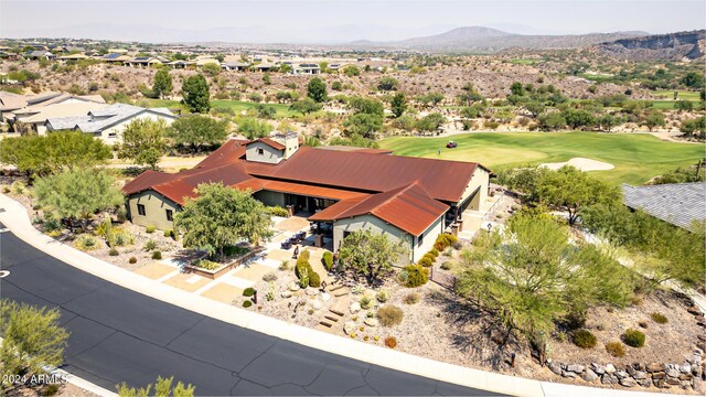 drone / aerial view featuring a mountain view