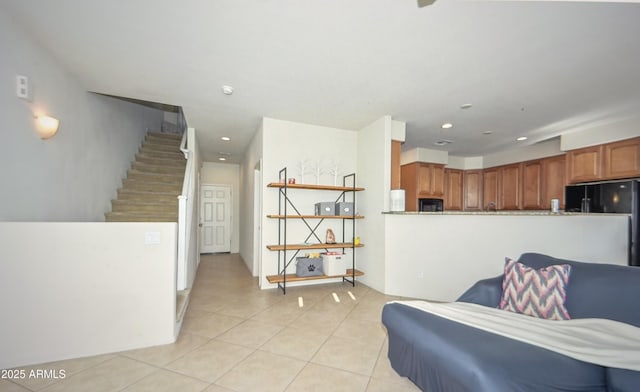 1851 W Vermont Ave, Phoenix, AZ 85015 - living area with light tile patterned floors, stairway, and recessed lighting