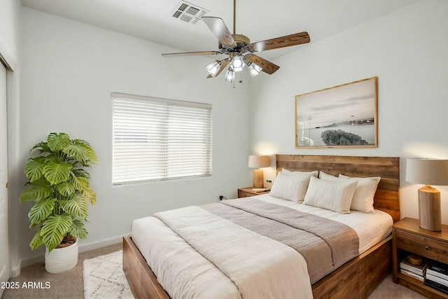 13680 E Paradise Dr, Scottsdale, AZ 85259 - bedroom featuring visible vents, baseboards, a ceiling fan, and carpet flooring