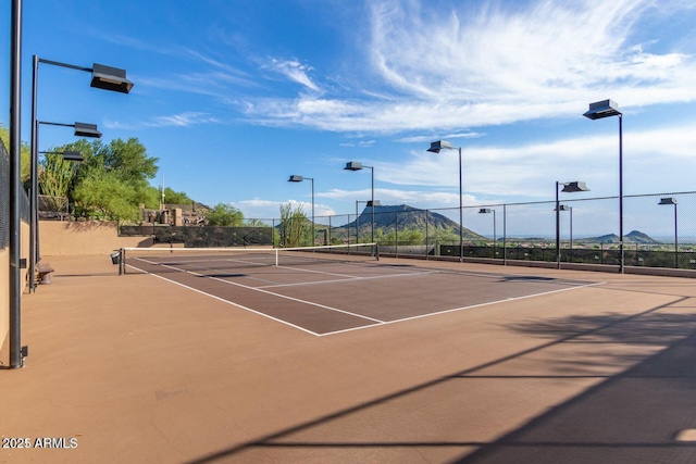 13680 E Paradise Dr, Scottsdale, AZ 85259 - view of tennis court featuring community basketball court, a mountain view, and fence
