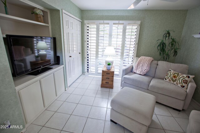 2635 N 62nd St, Mesa, AZ 85215 - living room with light tile patterned floors and ceiling fan