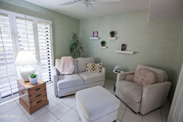 2635 N 62nd St, Mesa, AZ 85215 - living room with light tile patterned floors and a ceiling fan